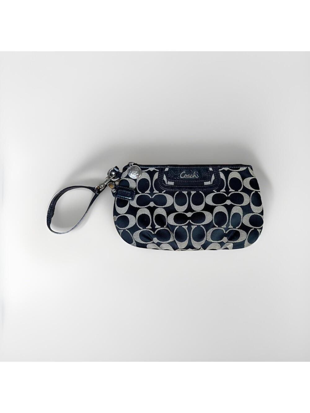 Coach Signature Satin Wristlet Black and White  Wristlet Wallet Bag‎